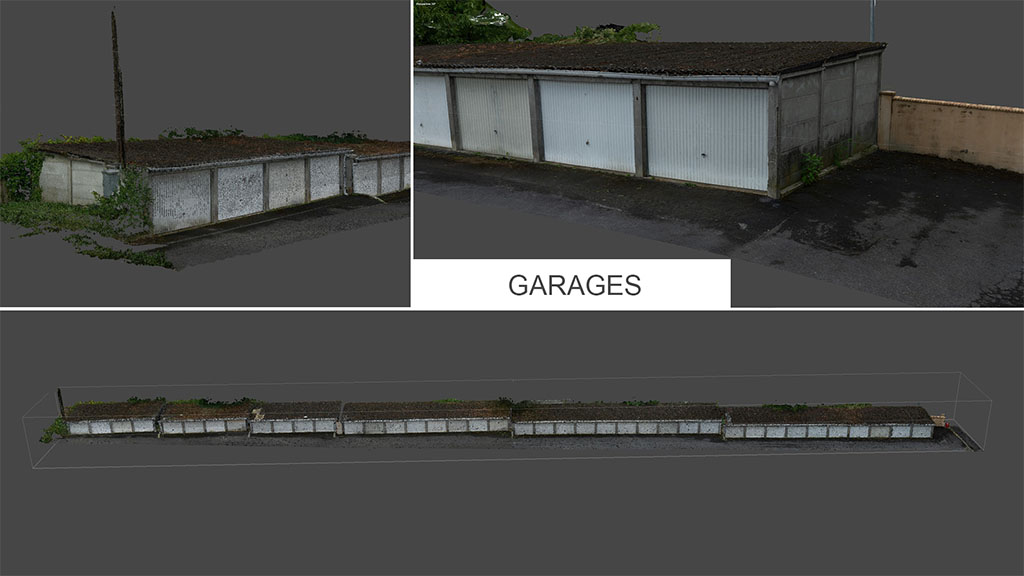 modélisation 3D par drone de garages individuels pour Habitat77