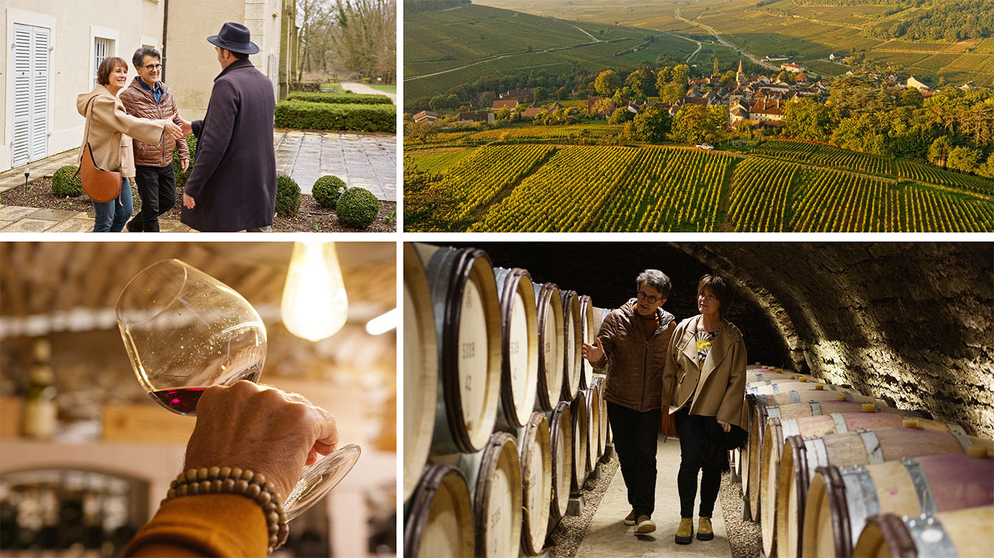Paysages en Bourgogne, futs de chêne et couple
